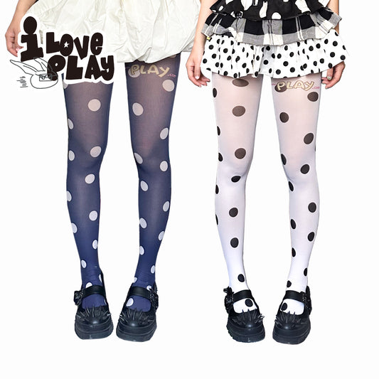 Loveplay - Y2K Velvet Tights Blue Polka Dot Print tights loveplay