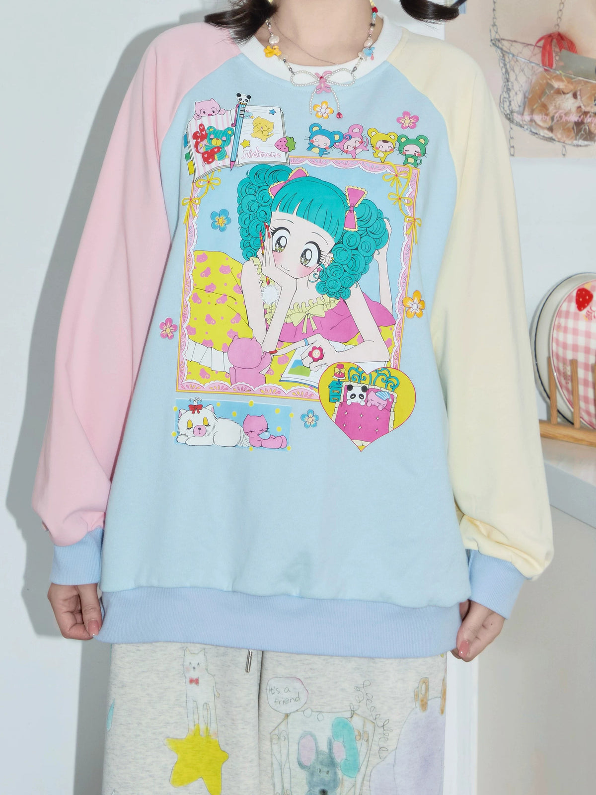 Robootoo - Retro Girl Cartoon Raglan Sweatshirt