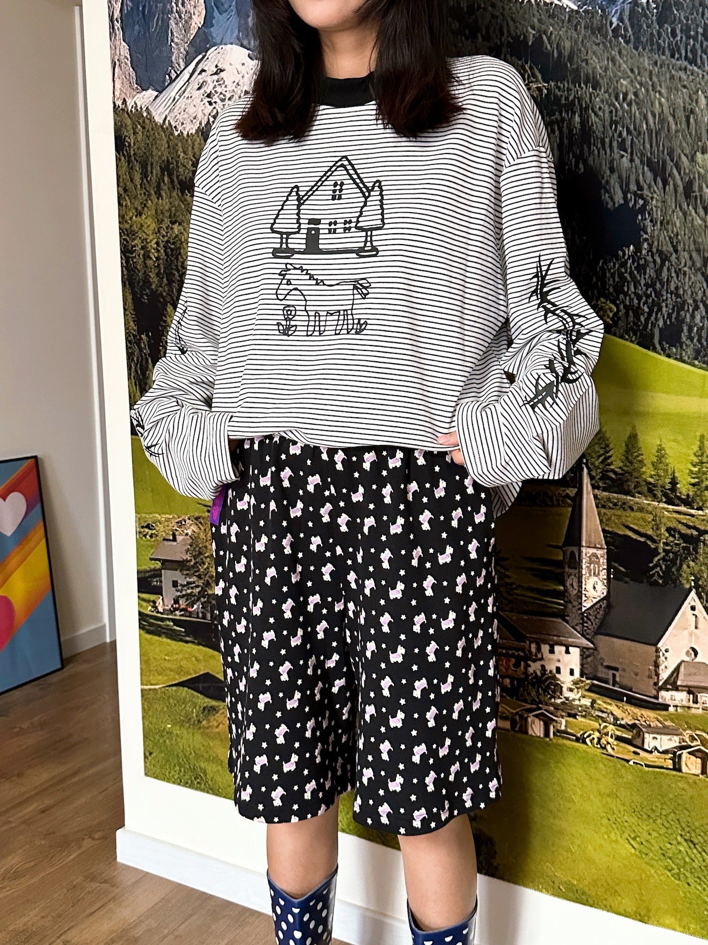 BunnyBunnyGun - Harajuku Shorts Dog Print Elastic Waist Loose Fit shorts bunnybunnygun