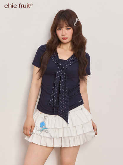 CHIC FRUIT - Tie Waist Patchwork T-Shirt shirt Chic Fruit