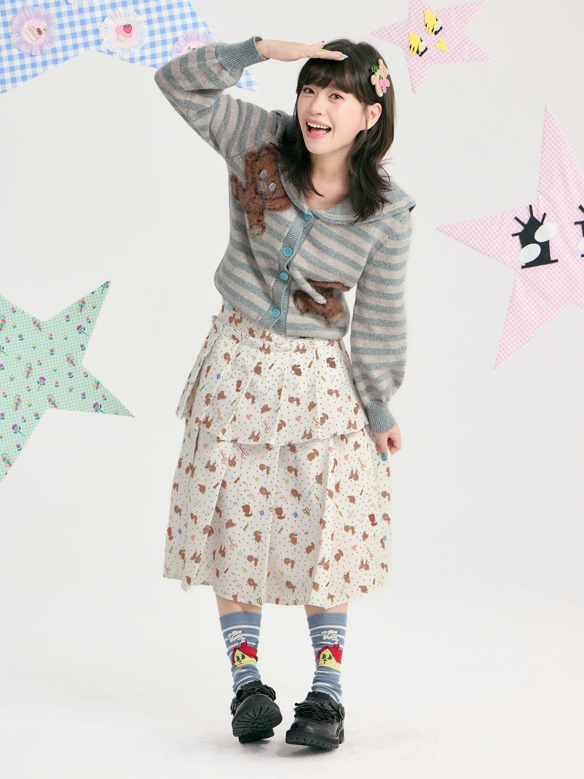 tntntutu - Teddy Floral Layered Pleated Skirt skirt tntntutu