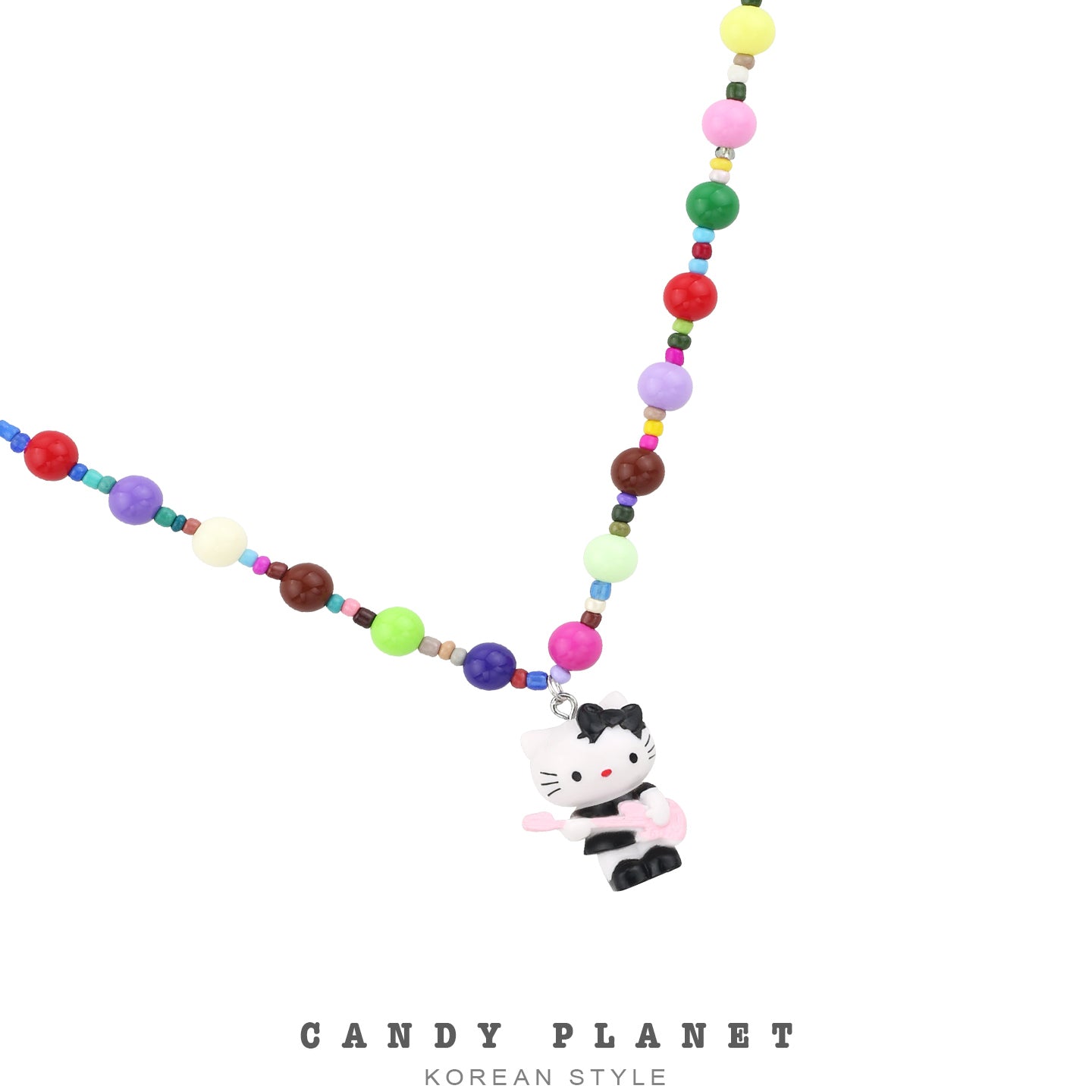 Candy Planet - Decora Kei Guitar Kitty Beaded Necklace necklace candy planet