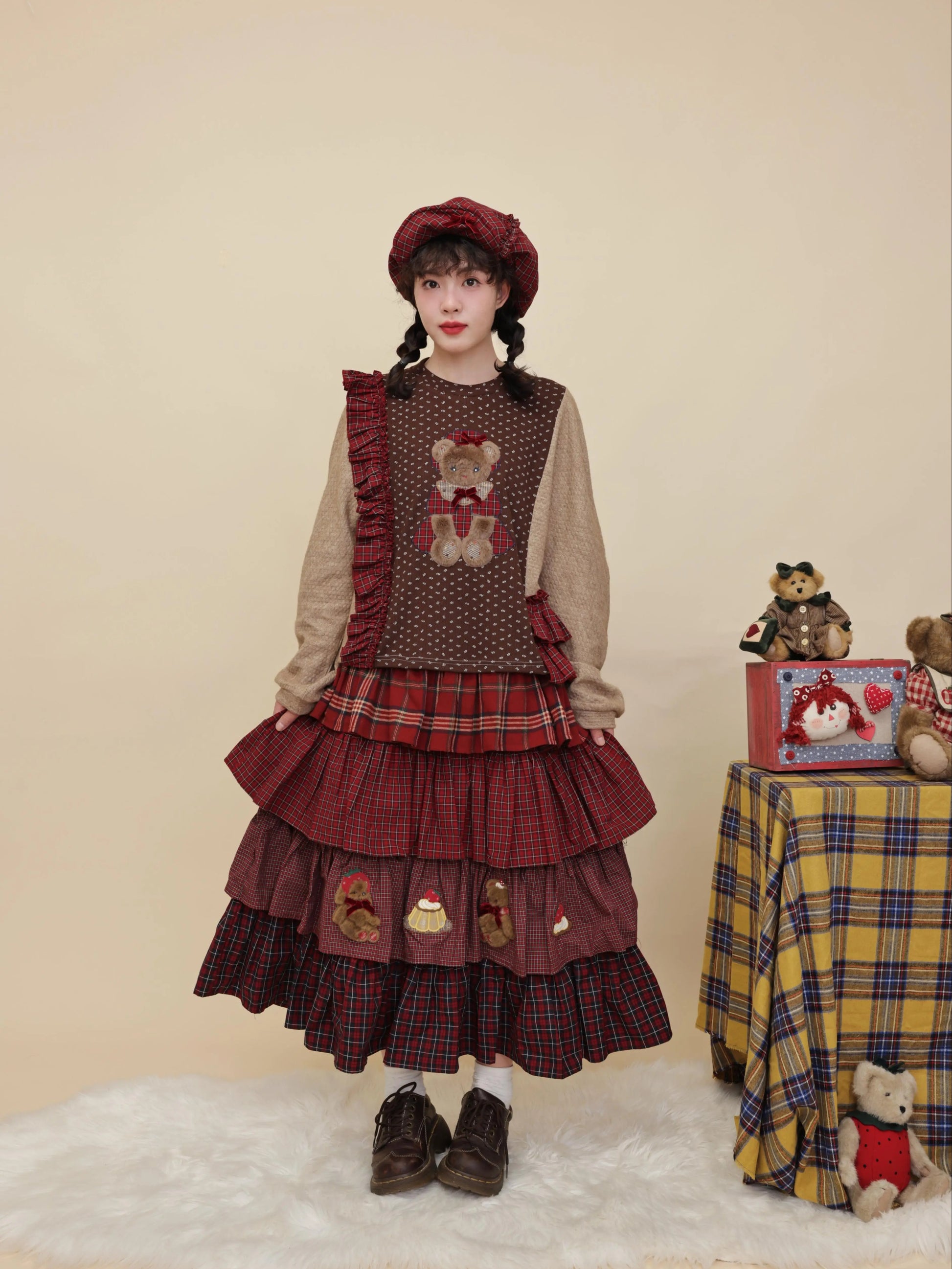 SemenCoicis - Kawaii Knit Sweater Floral Patchwork Bear Sweater sweater SemenCoicis