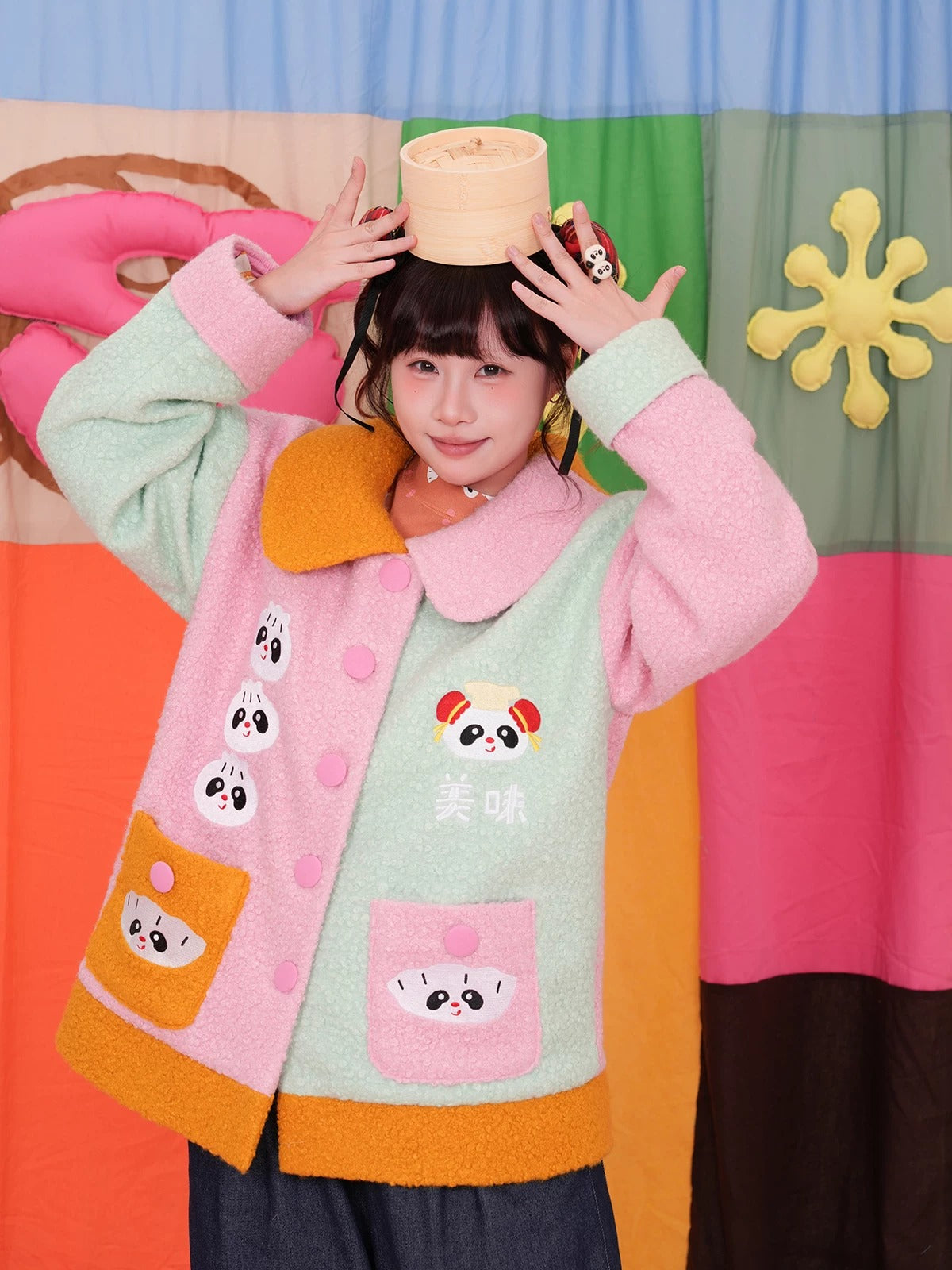 NIKKOU - Colorblock Embroidered Bouclé Wool Jacket jacket Nikkou home