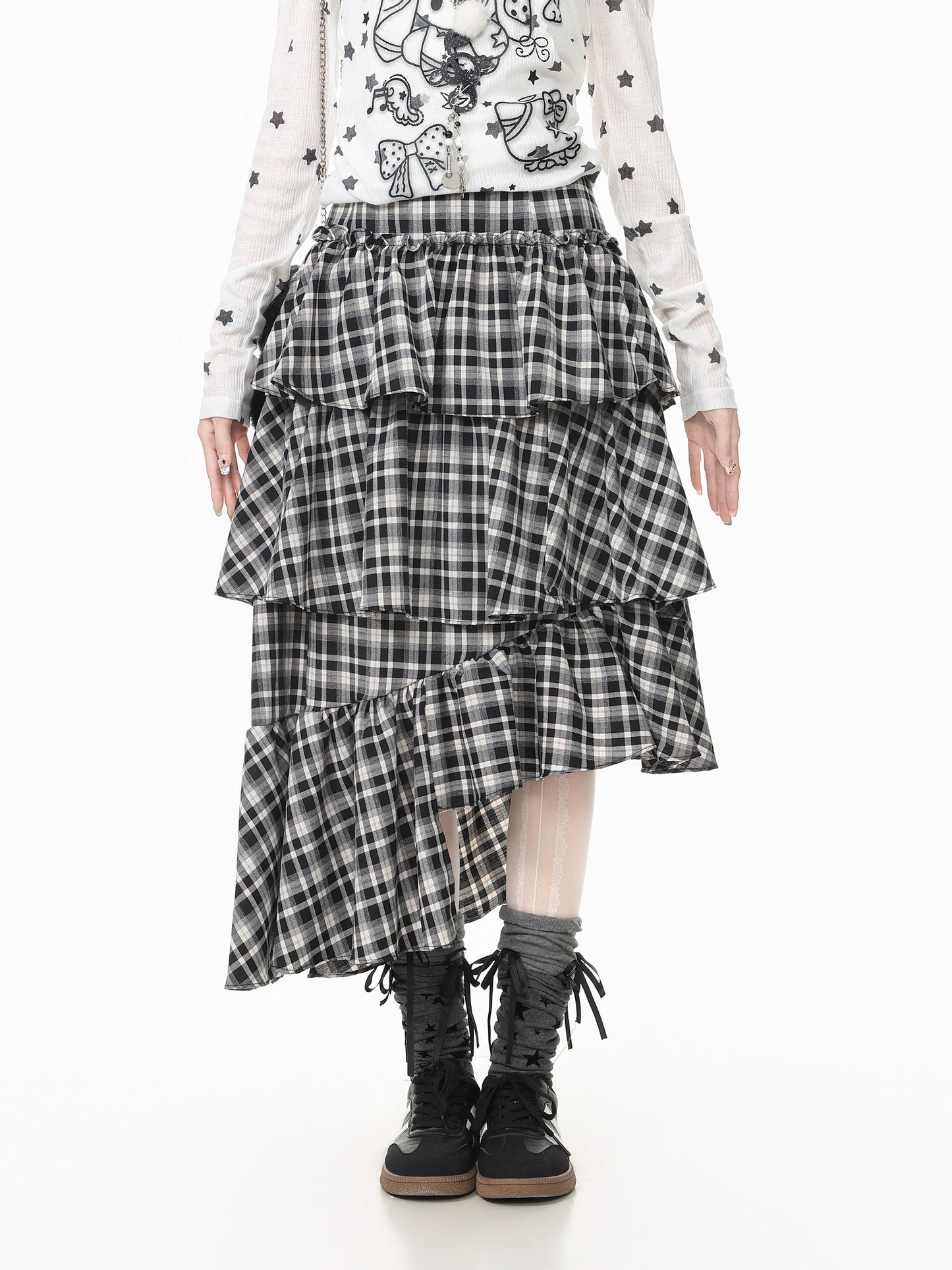Languid Park - Plaid Asymmetrical Puffy Midi Skirt skirt Languid Park