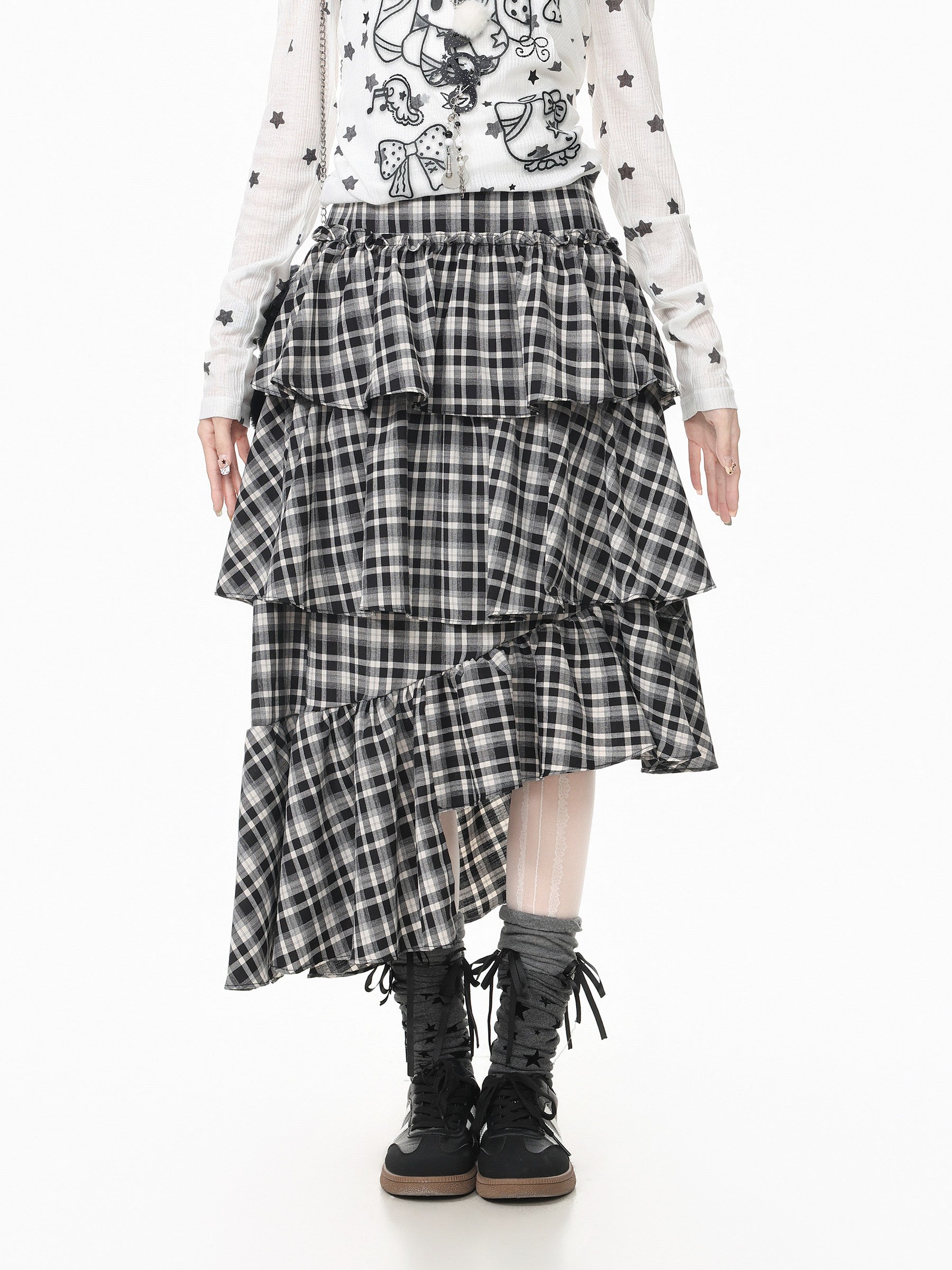 Languid Park - Plaid Asymmetrical Puffy Midi Skirt skirt Languid Park