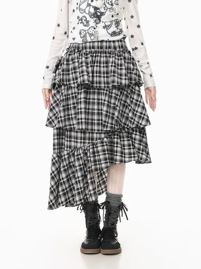 Languid Park - Plaid Asymmetrical Puffy Midi Skirt skirt Languid Park
