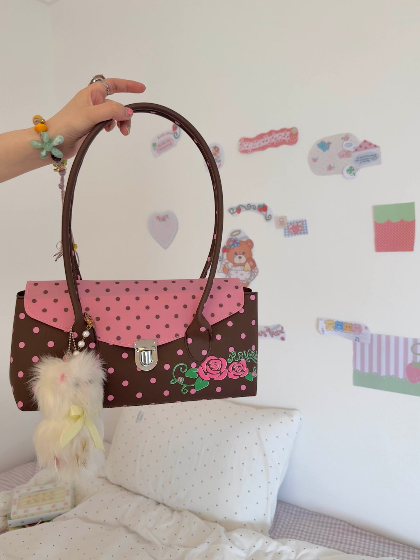 KaiXin Hostel - Rose Polka Dot Jelly Tote Bag bag KaiXin hostel