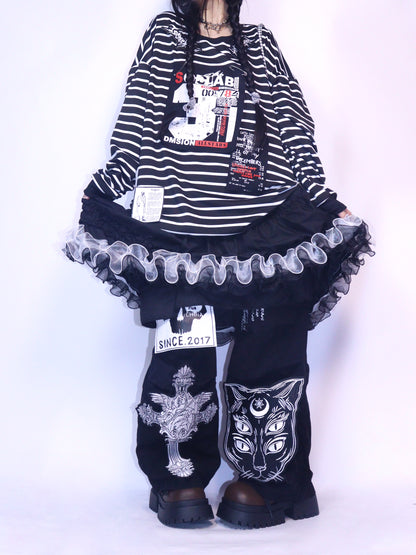 Leerroo - Y2K Sweet Punk Ruffle Skirt Elastic Waist A-Line Long Skirt skirt Leerroo