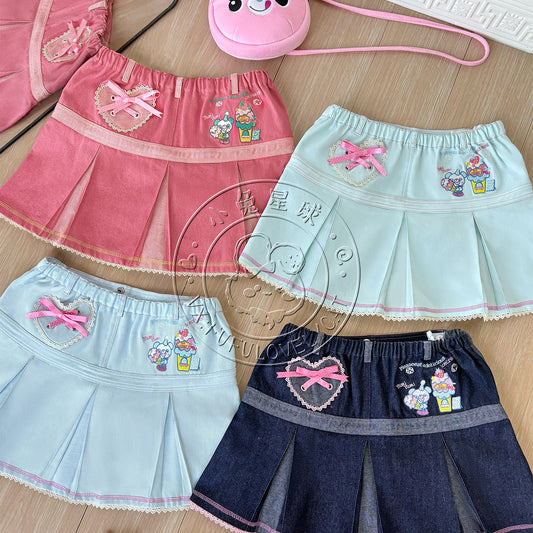 Bunny Planet - Gift Box Embroidered Denim Mini Skirt skirt bunnyplanet