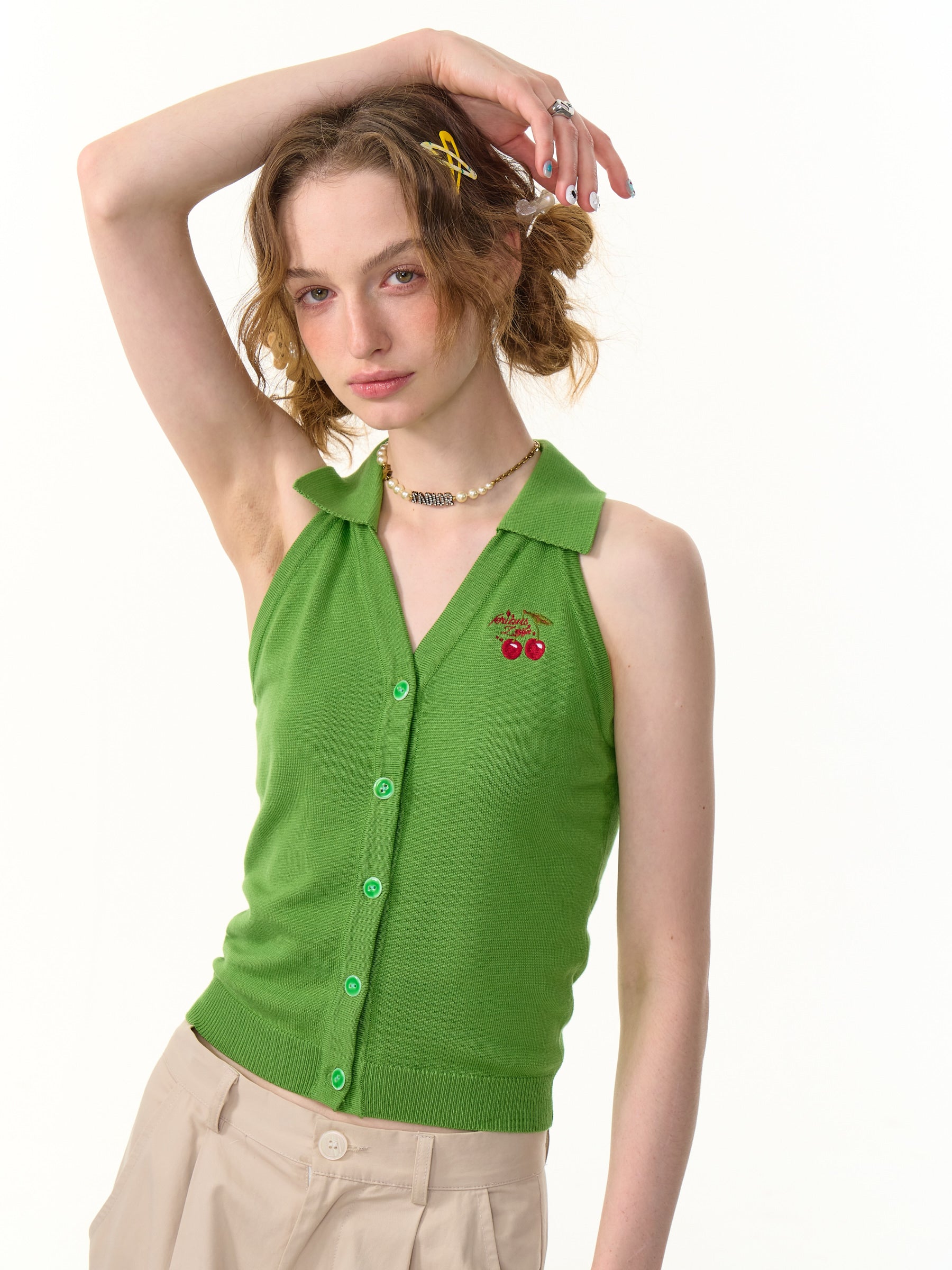 ziziFei - Girly Cherry Embroidery Sleeveless Top tank top ziziFei