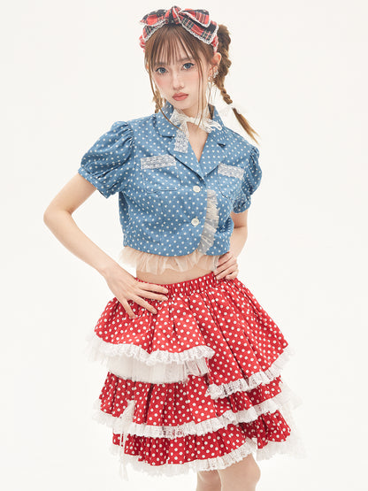 SOS MEME CLUB – Showa Retro Red Polka Dot Layered Cake Skirt skirt SOS MEME CLUB