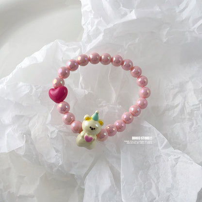 DuoXi - Pink Bear Heart Bead Bracelet bracelet DuoXi