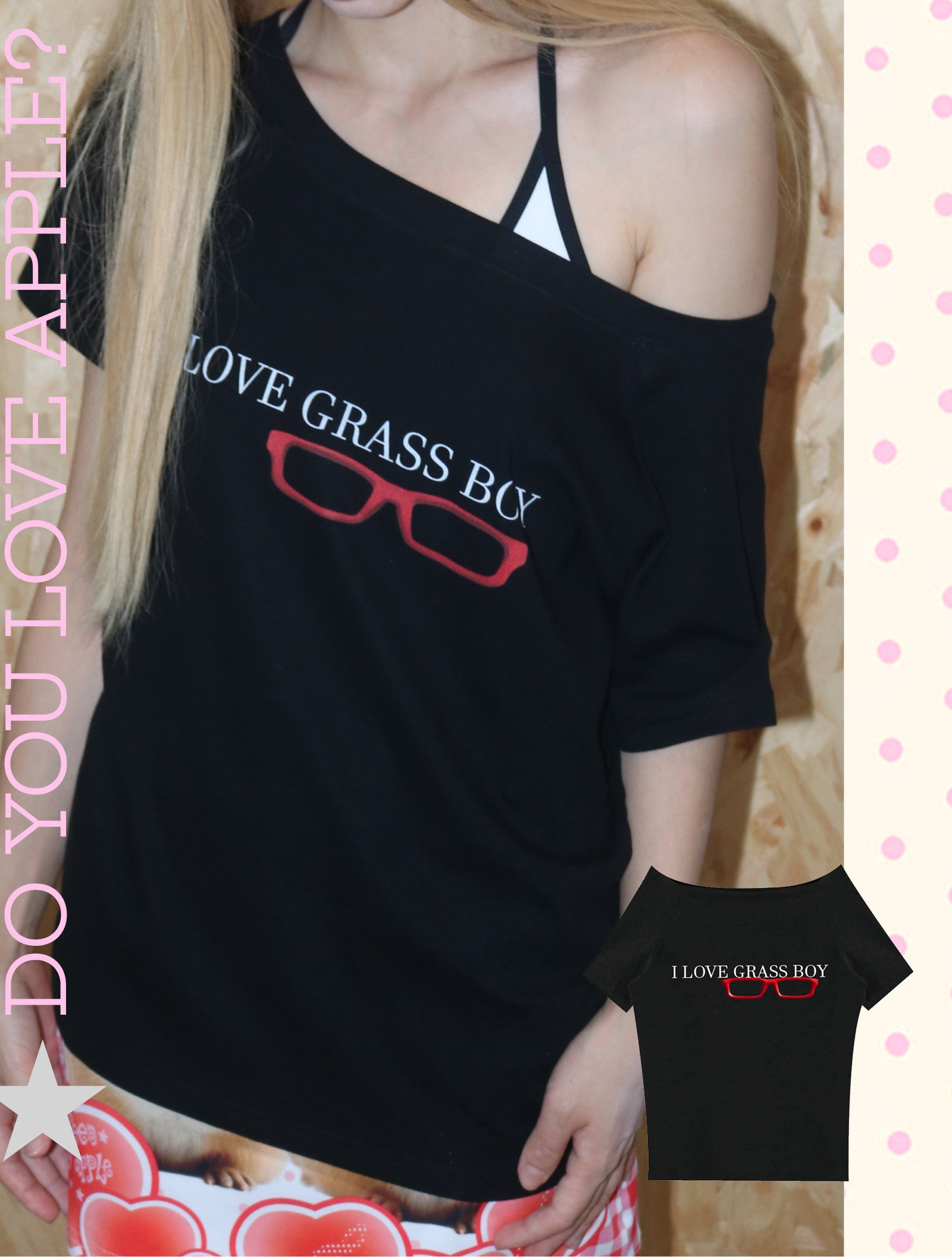 Oogreenapple - Love Glasses Boy One Shoulder Graphic T-Shirt tshirt Oogreenapple