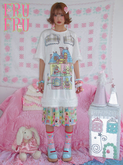 frufru - Rose Cafe Print Oversized T-Shirt Dress dress frufru