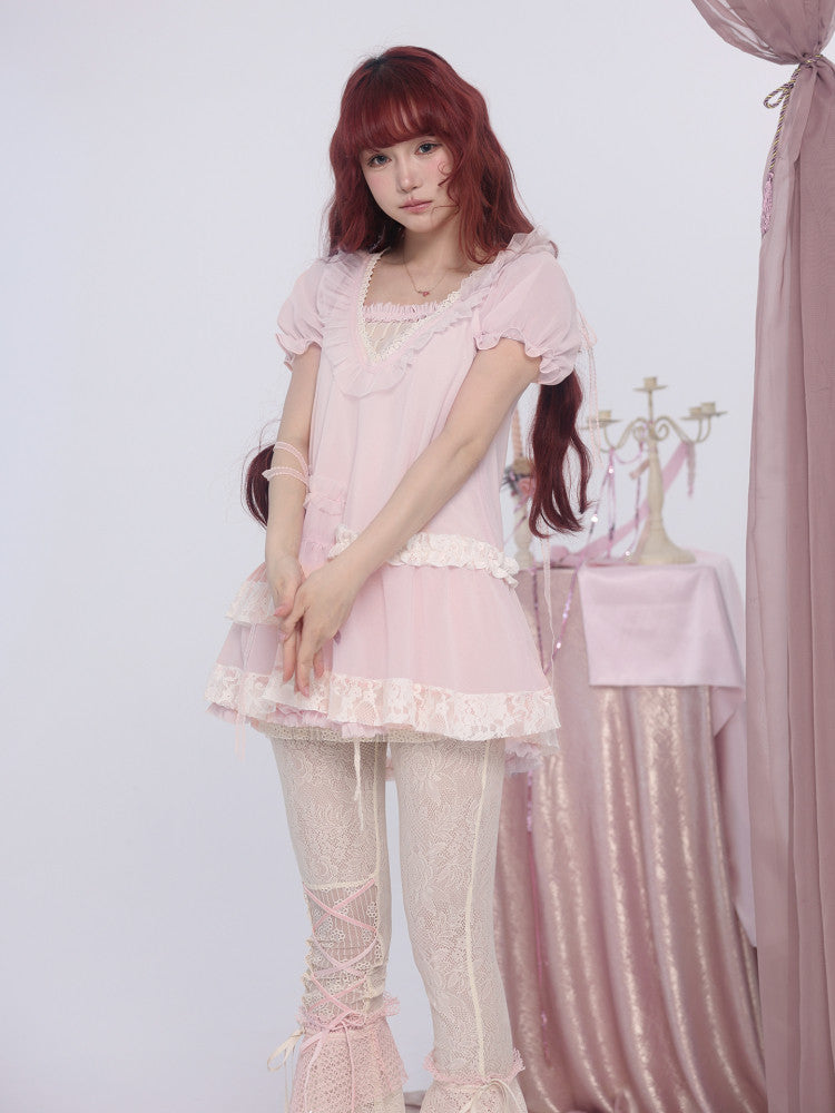 Rose Island - Fairycore Ruched Chiffon Top shirt Rose island