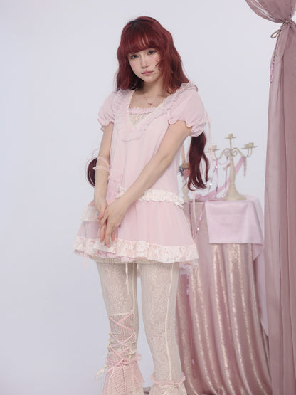 Rose Island - Fairycore Ruched Chiffon Top shirt Rose island