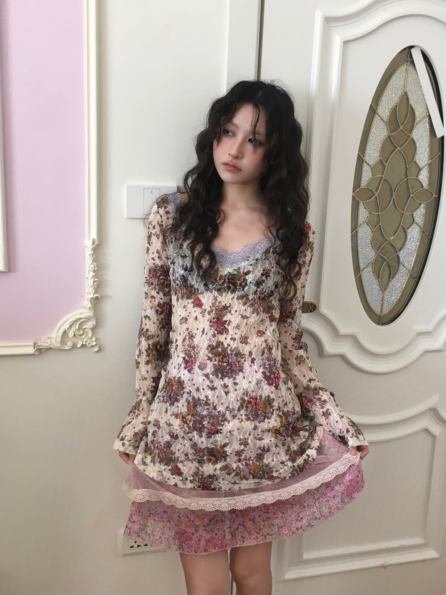 HIBABAO - Vintage Lace Floral Sheer Top shirt HIBABAO