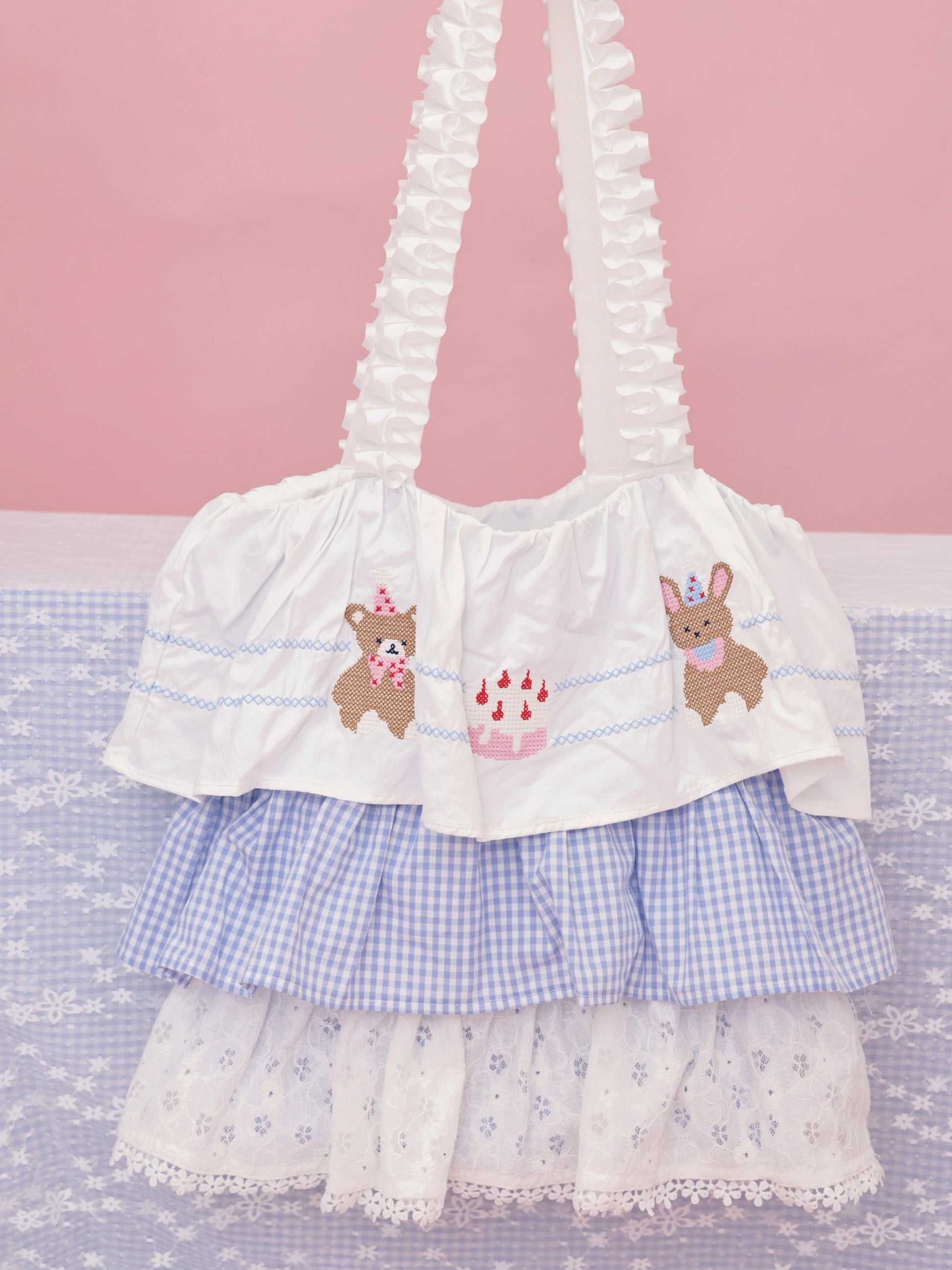 SemenCoicis Kawaii Bear Cake Bag | Sweet Ruffle Bow Shoulder Tote bag SemenCoicis