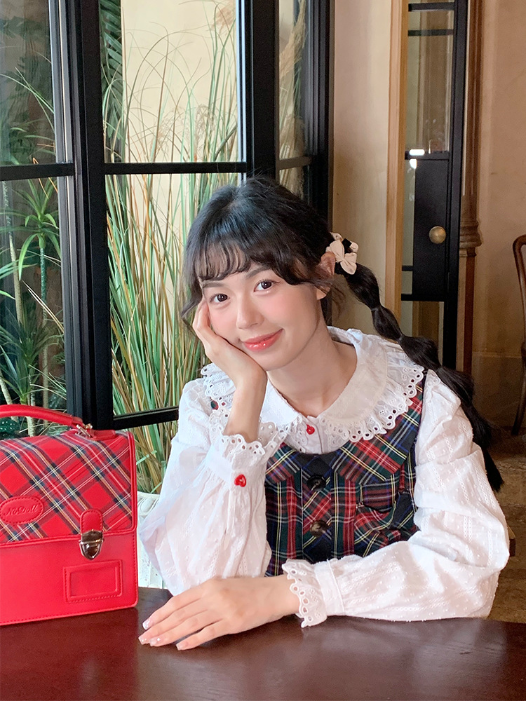 Mameya - Kawaii French Lace Double-Layer Collar Sweet Cotton Shirt blouse Mameya