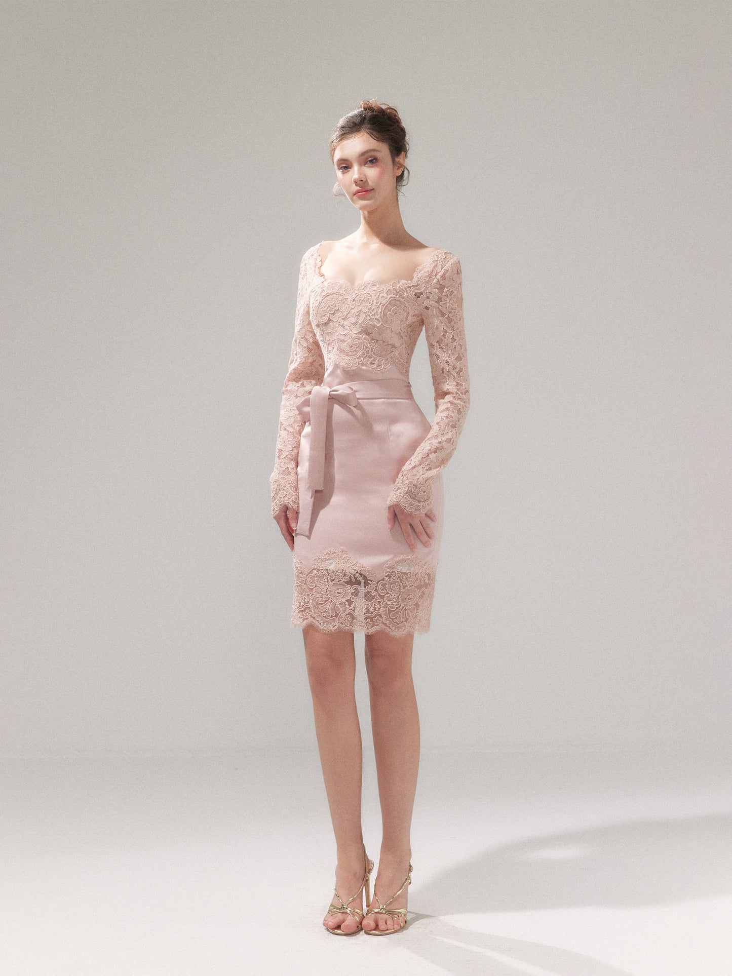 YZZI HE - “Tulip Pink Mist” Satin Lace Bodycon Dress dress YZZI HE
