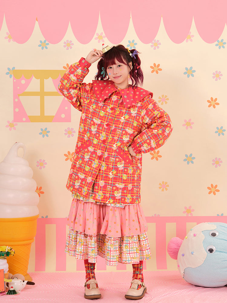 NIKKOU - Kawaii Doll Collar Quilted Cotton Coat coat Nikkou home