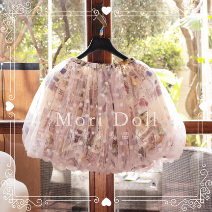 Mori Doll - Embroidered Mesh Vintage Print Skirt skirt Mori Doll