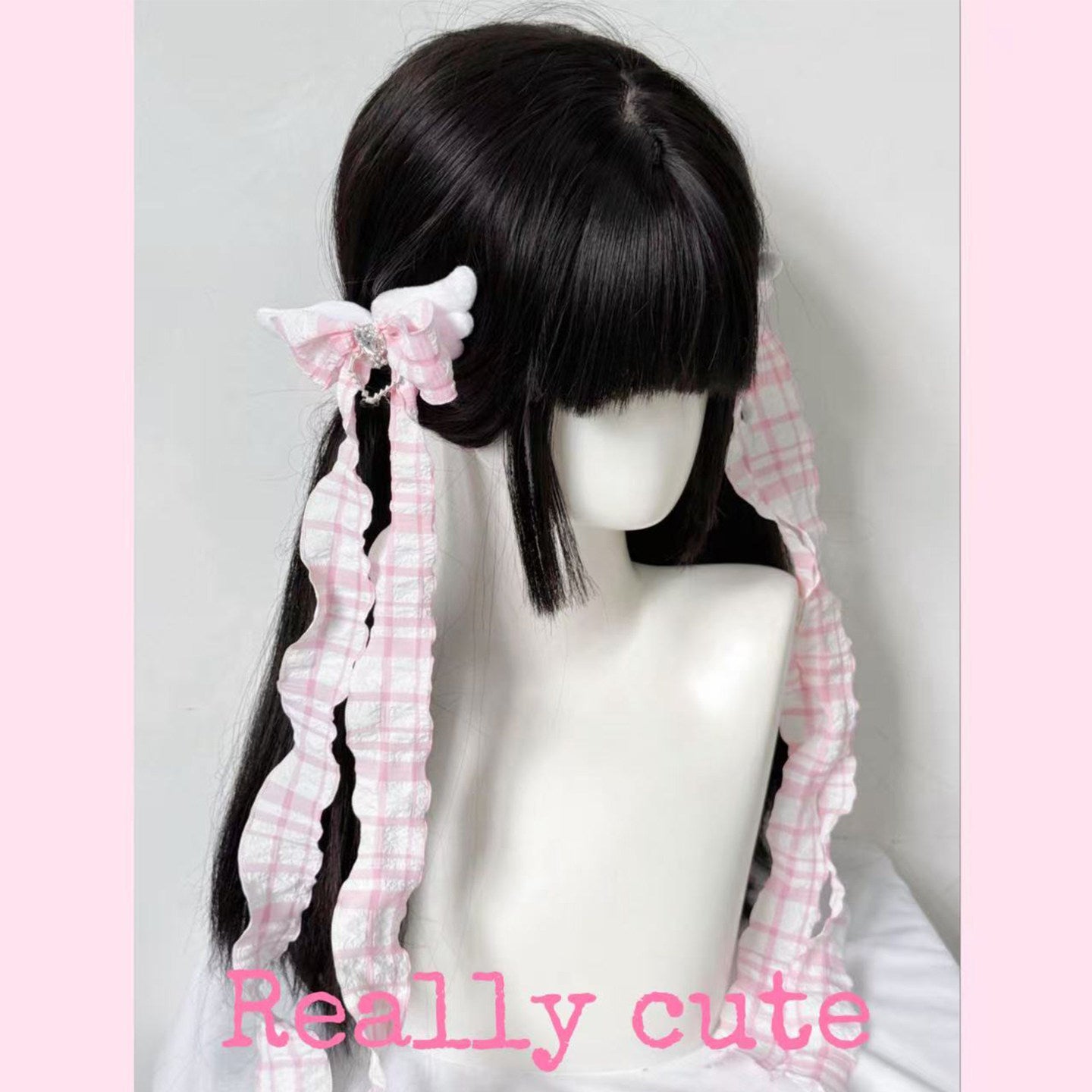 Pink Plaid Angel Wing Bow Twin Hair Clips hair clip really cute