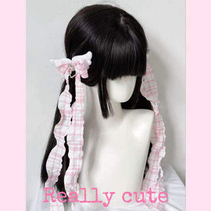 Pink Plaid Angel Wing Bow Twin Hair Clips hair clip really cute