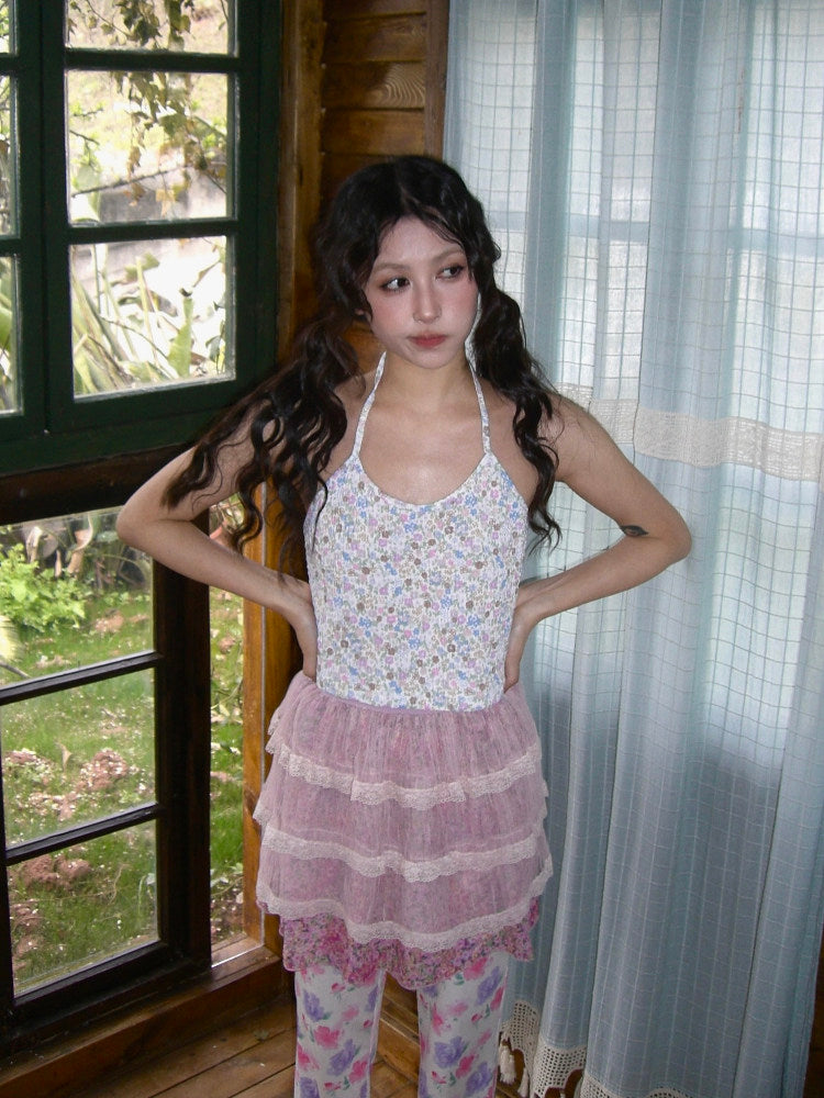 HIBABAO - Floral Lace Chiffon Mini Skirt skirt HIBABAO