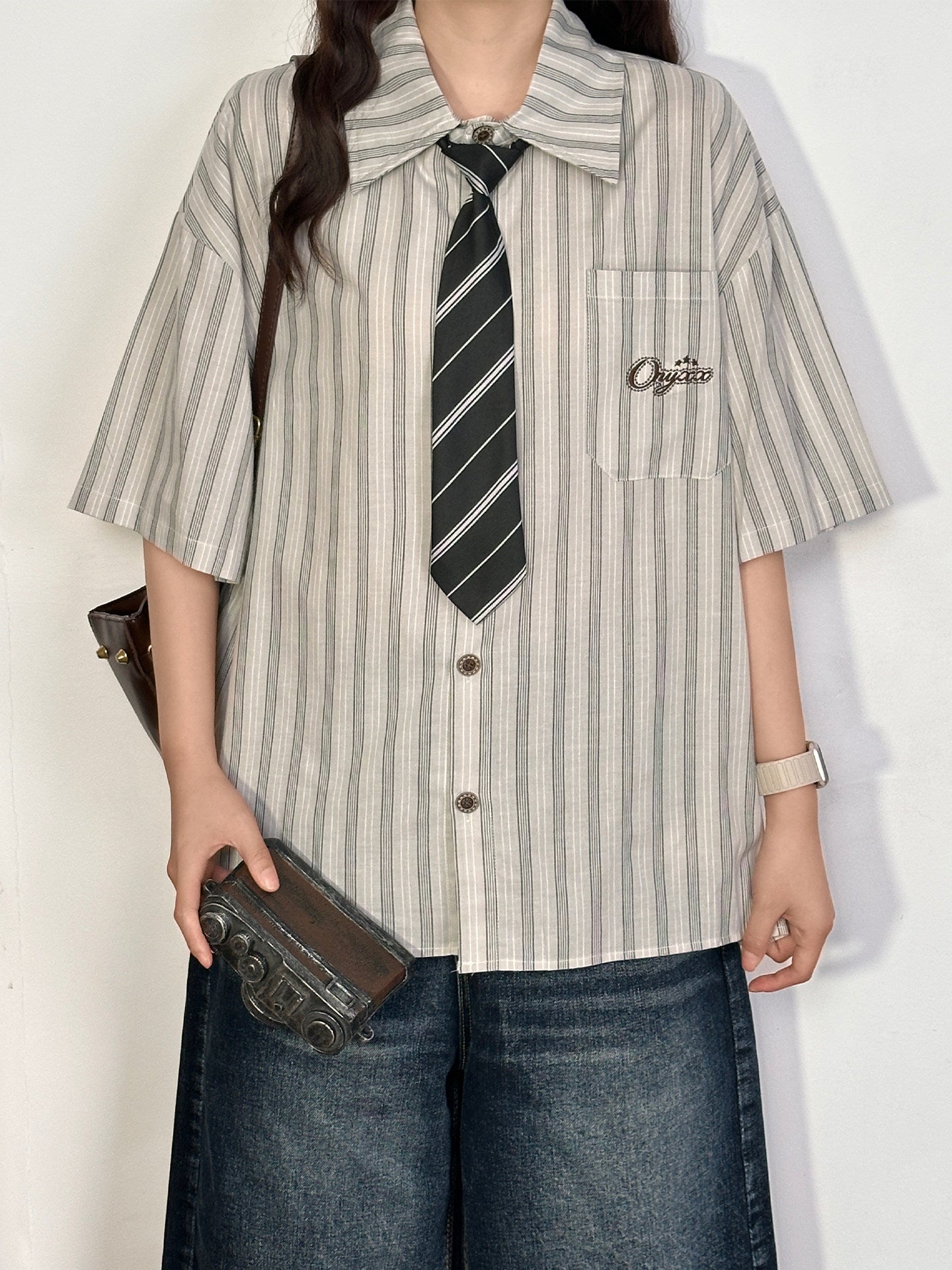 Retro Stripe Shirt with Tie shirt soldout