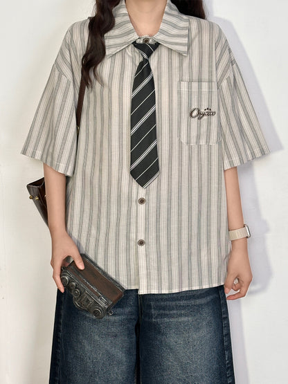 Retro Stripe Shirt with Tie shirt soldout