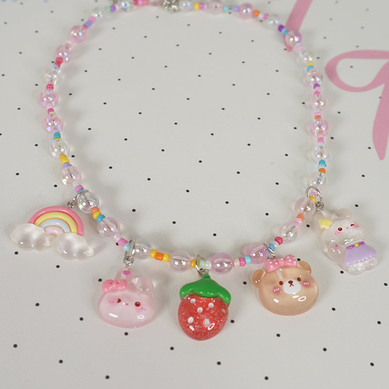 MaoJiang - Decora Kei Strawberry Bear Bunny Beaded Necklace necklace maojiang