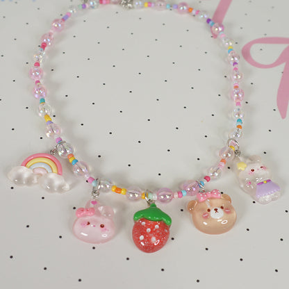 MaoJiang - Decora Kei Strawberry Bear Bunny Beaded Necklace necklace maojiang
