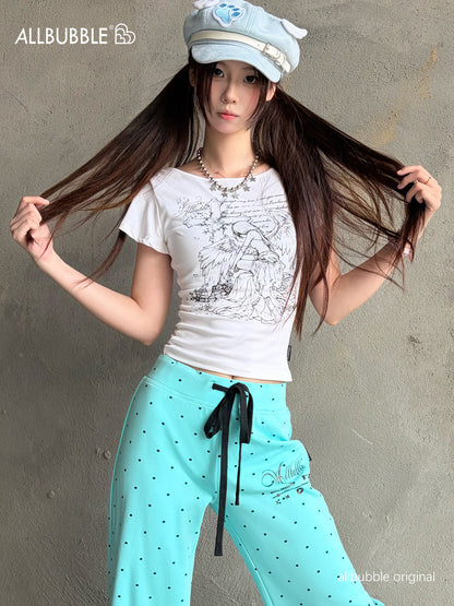 Allbubble - Angel Print Ruffle Sleeve Crop T-Shirt tshirt Allbubble