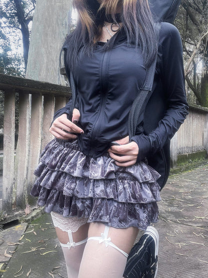 Allbubble - Black Velvet Layered Skort skirt Allbubble