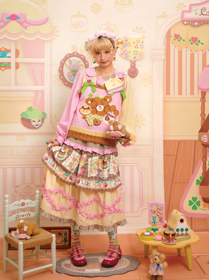 Lutra Jump - Decora Kei Plaid Print Layered Lace Cake Skirt skirt Lutra Jump