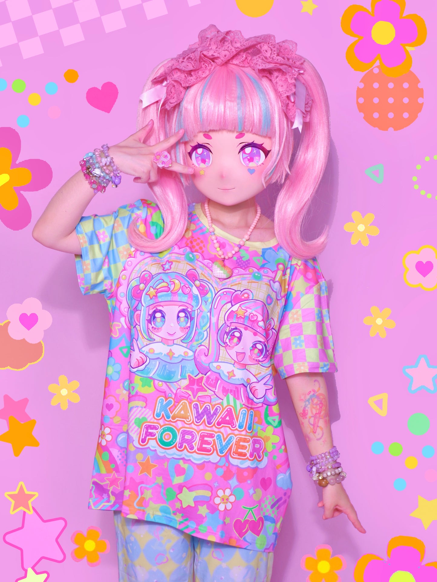 Decora Kei Graphic T-Shirt – Pink Heart Print tshirt Dream Bubble