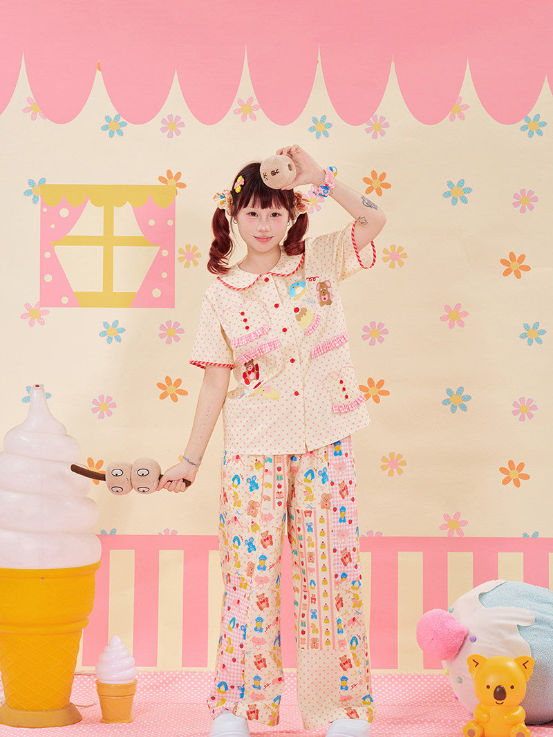 NIKKOU - Patchwork Contrast Wide Pants pants Nikkou home