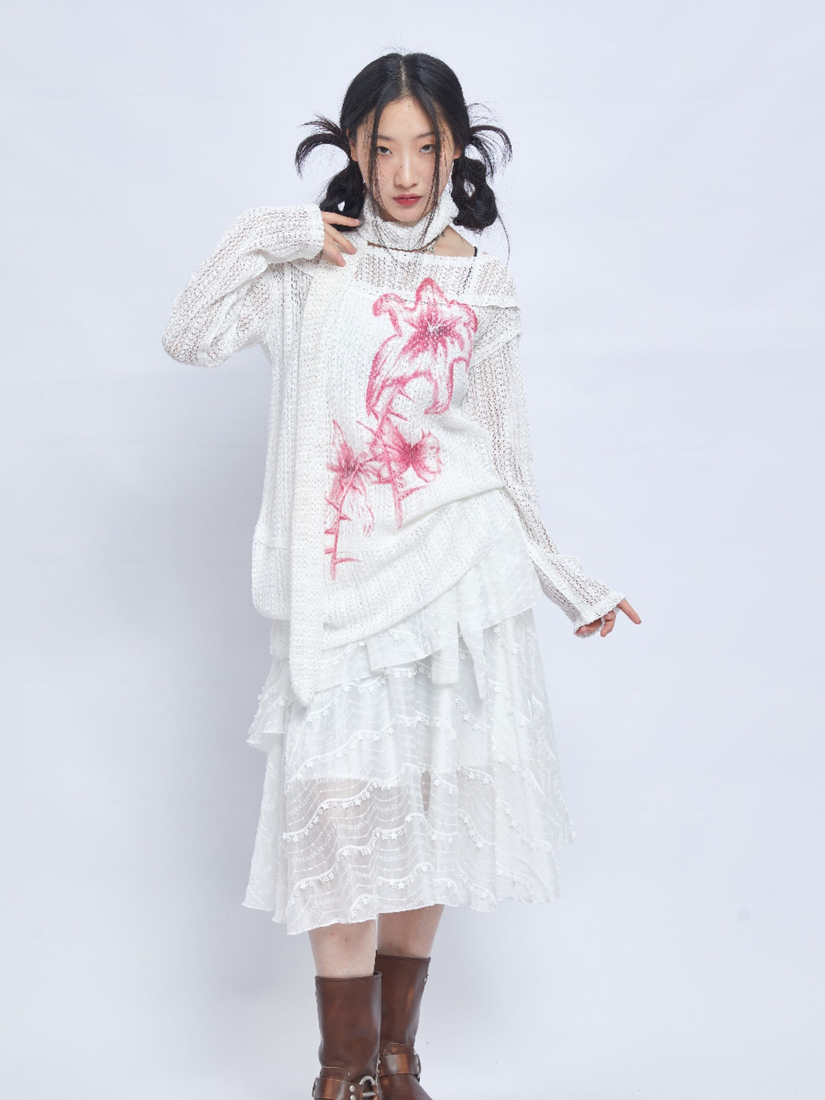 Harajuku Sweatshirt Beige Hollow-out Sweatshirt Printed Sweatshirt Casual Sweatshirt sweater Moon Meadow