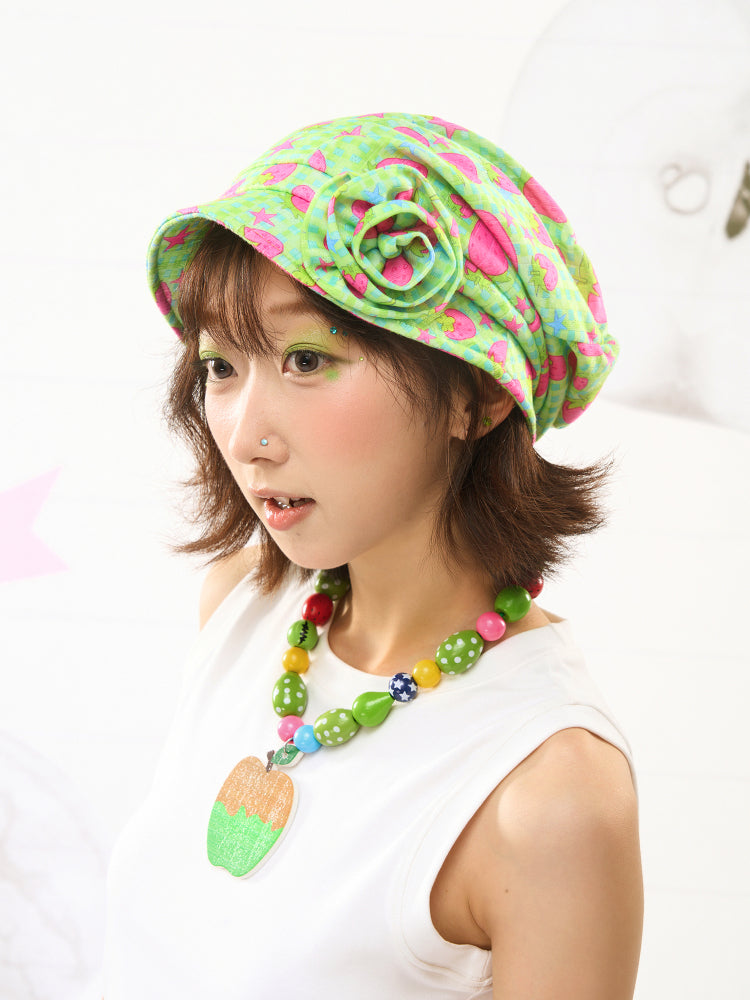 FRUITS Strawberry 3D Flower Knit Hat | Decora Kei Cute Bucket Hat hat Fruits