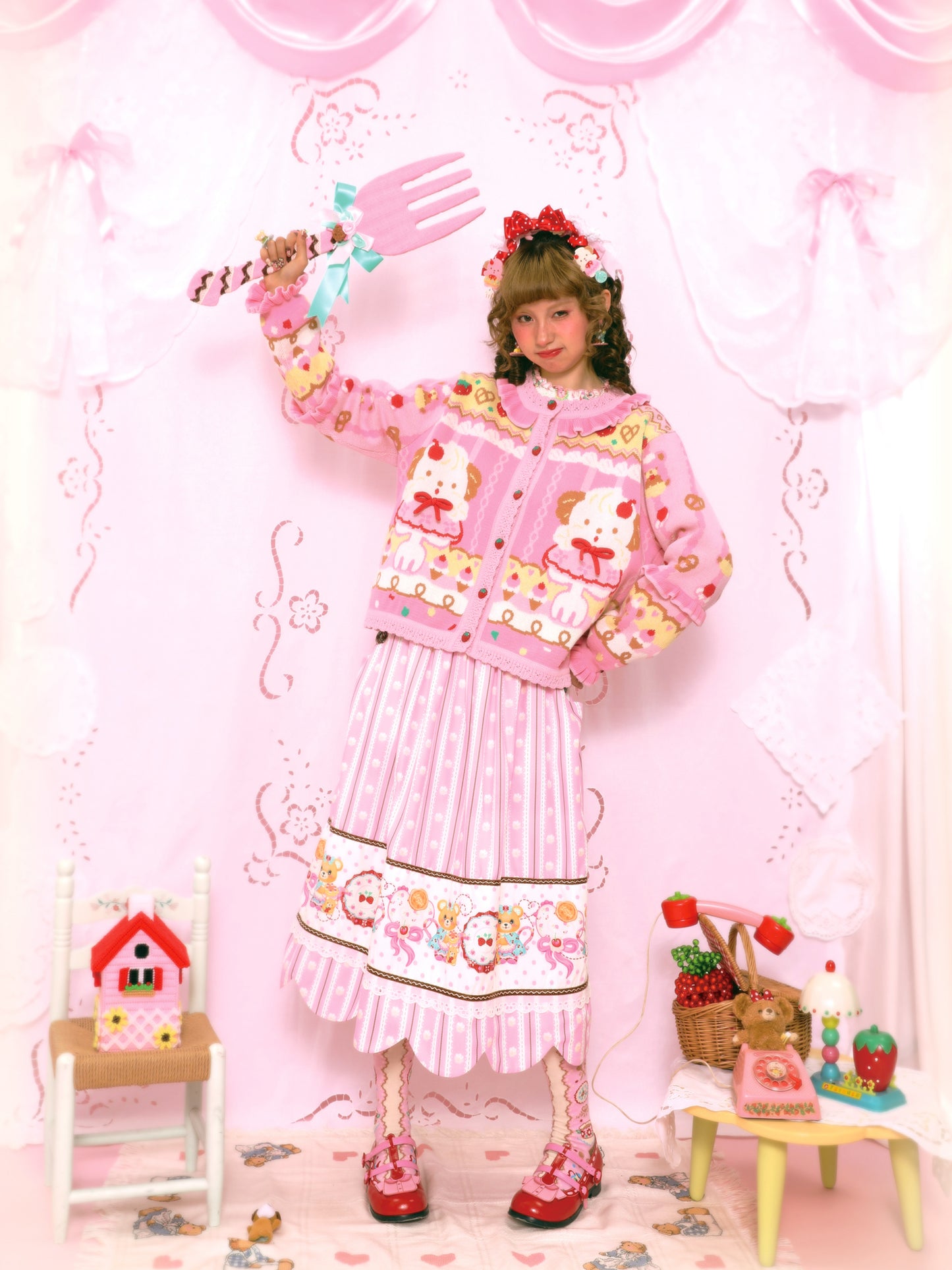 Lutra Jump - Kawaii Cardigan Pink Puppy Cream Cardigan cardigan Lutra Jump