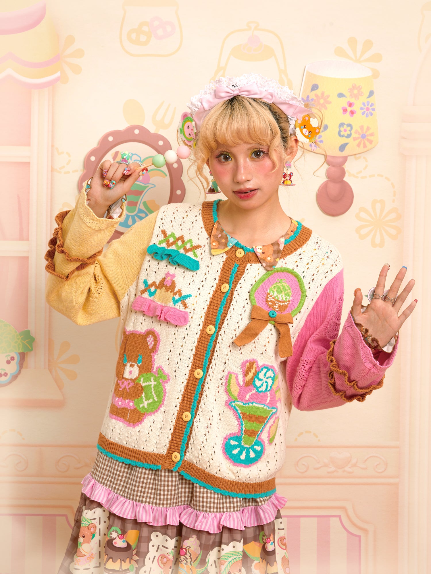 Lutra Jump - Decora Kei Beige Melon Knit Cardigan cardigan Lutra Jump