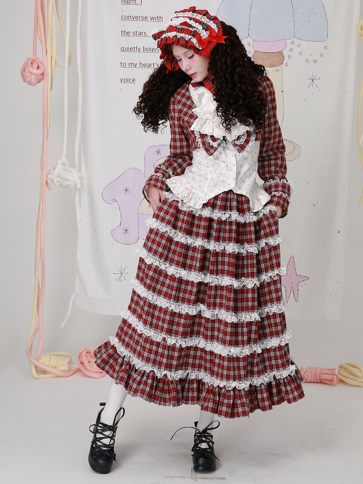 SOS MEME CLUB - Kawaii Skirt Christmas Red Plaid Lolita Skirt skirt SOS MEME CLUB
