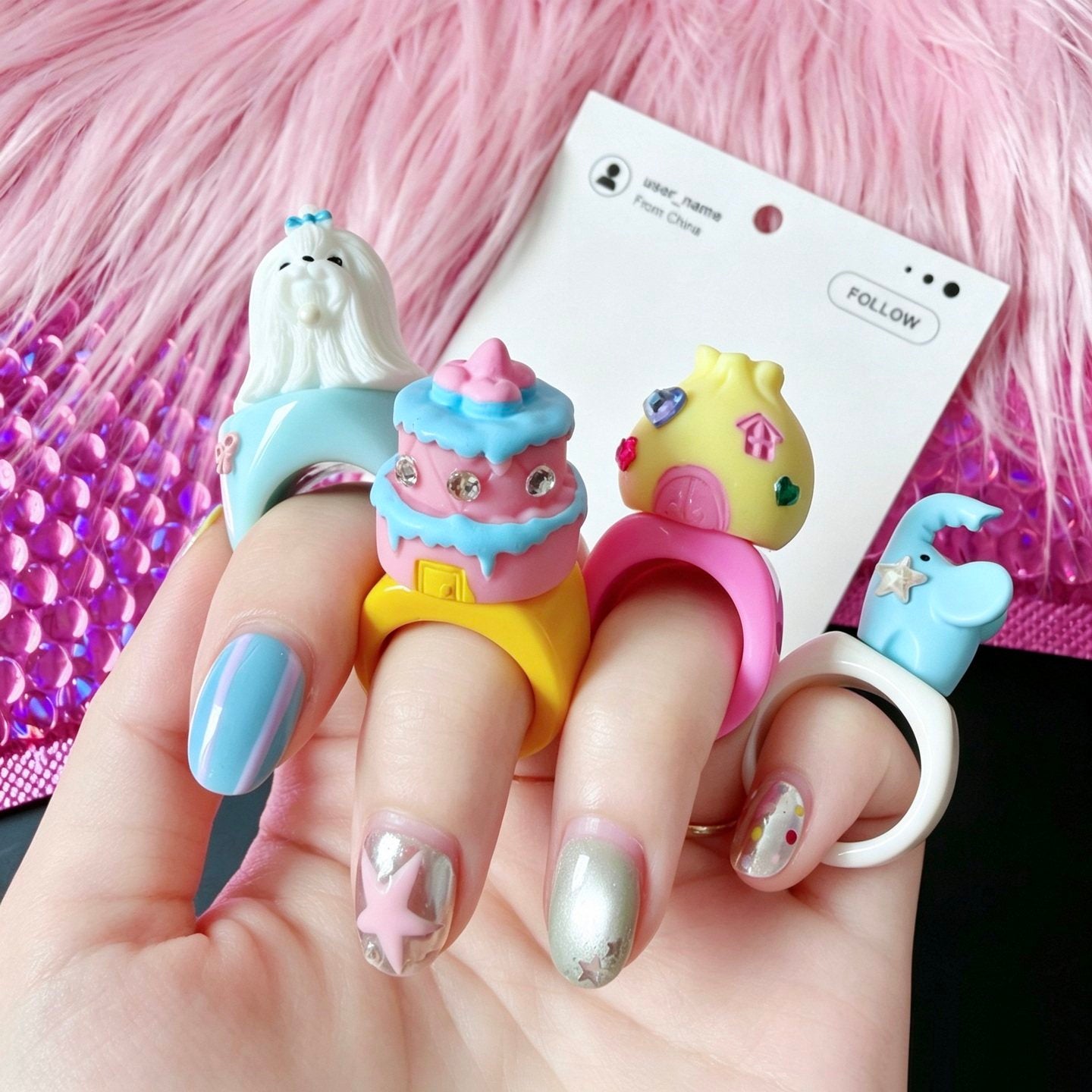 Puppy Cake Elephant Rhinestone Ring ring strangelab