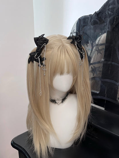 1Gangster Inn - Blue Black Cross Gothic Bow Hair Clip hair clip 1GASTERINN