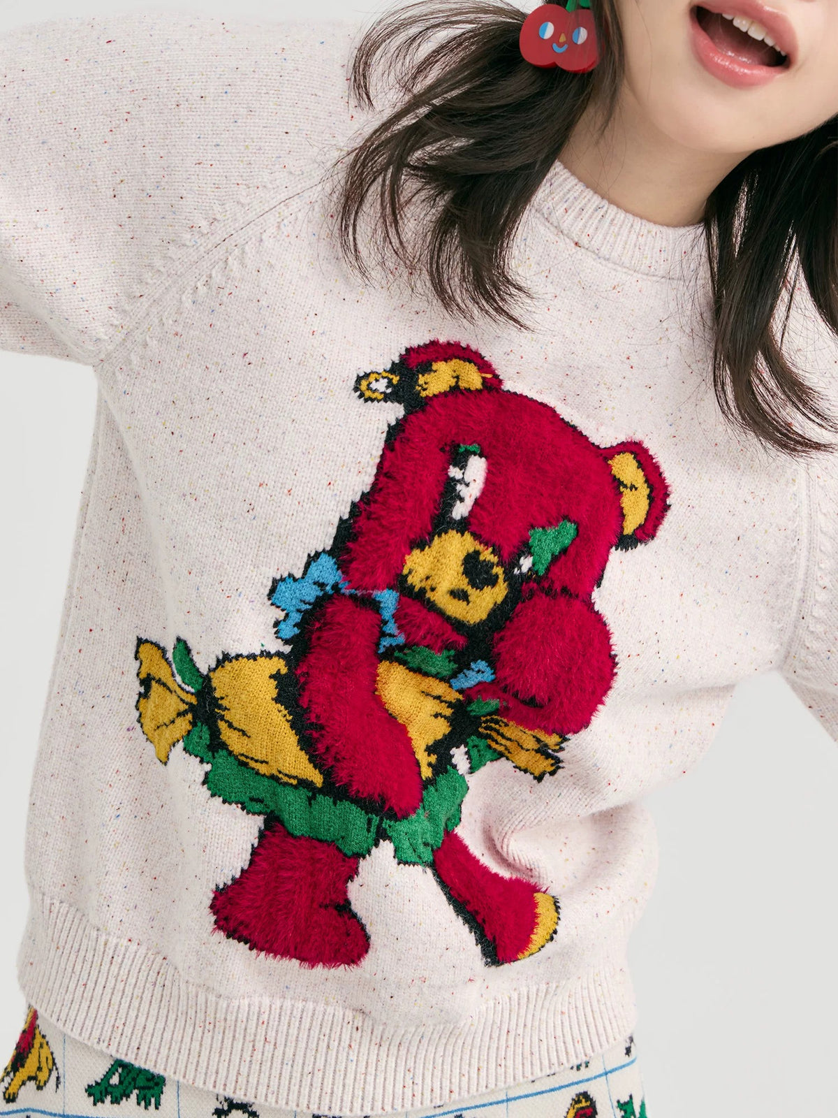 tntntutu - Red Teddy Bear Speckled Knit Sweater sweater tntntutu