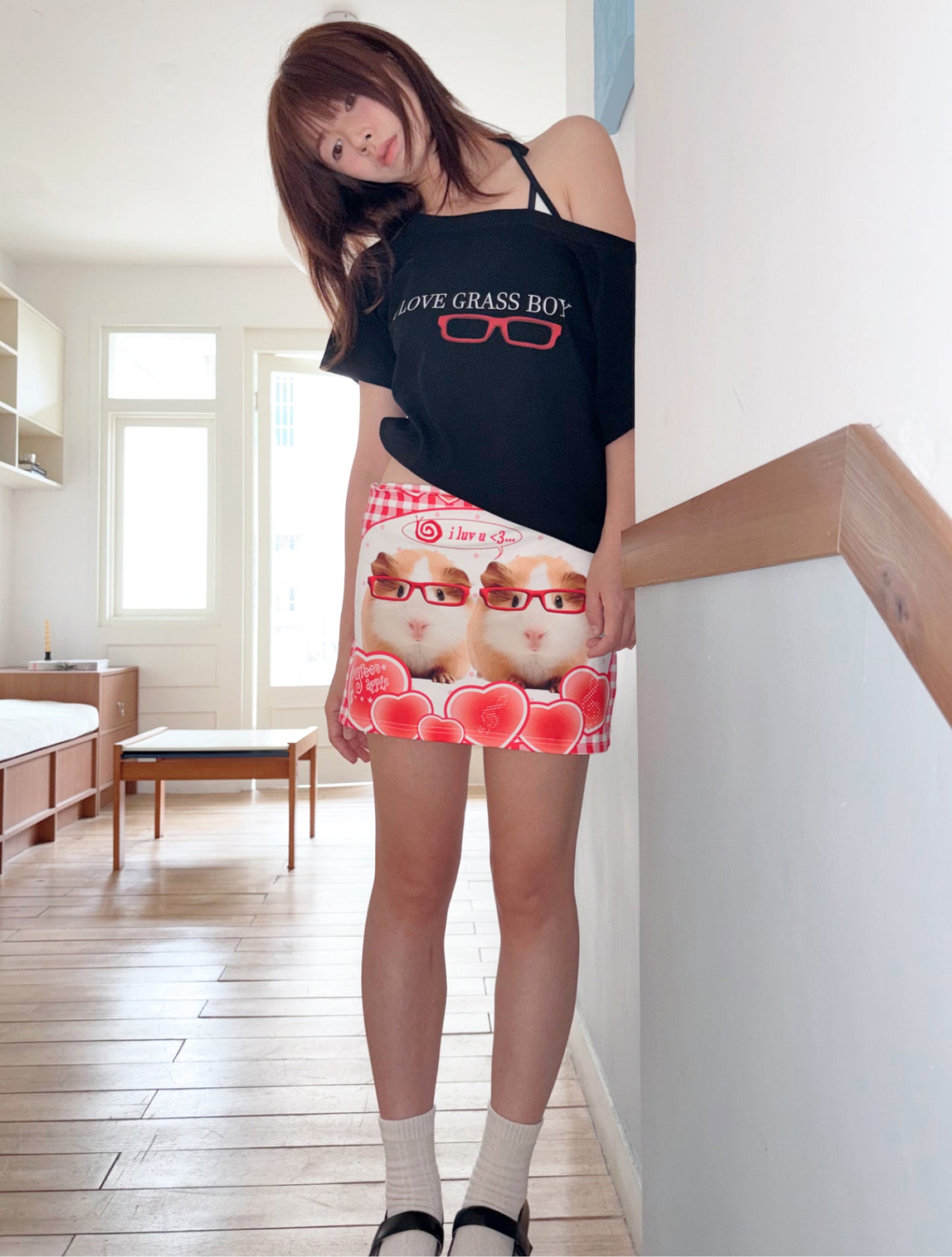 Oogreenapple - Love Guinea Pig Plaid Mini Skirt skirt Oogreenapple
