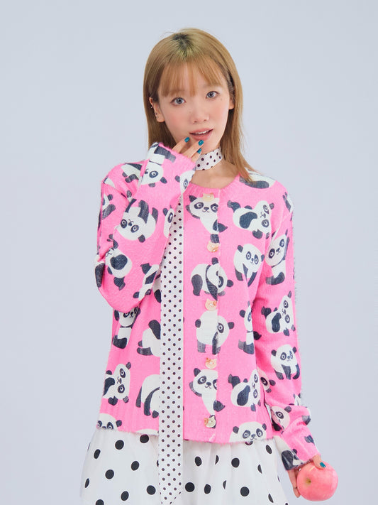 MeowMeow Bug - Kawaii Pink Panda Knit Cardigan Cropped Soft Slim Fit