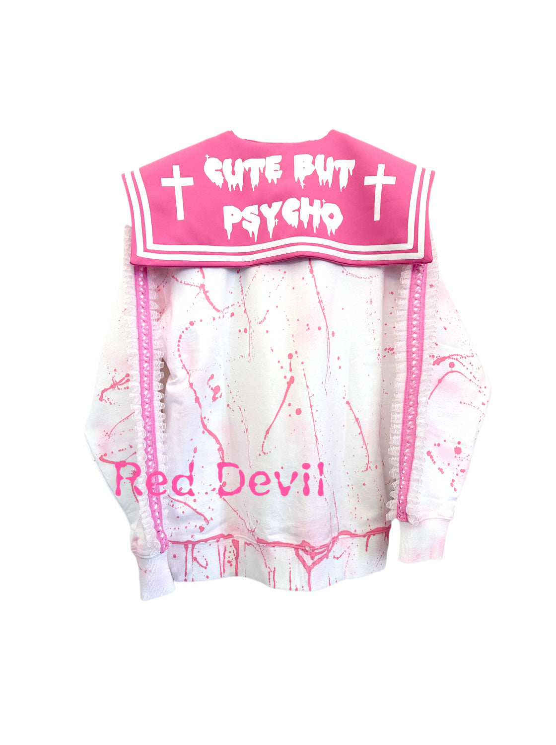 Red Devil Hoodie Plush Size Hoodie Pink Cute Navy Collar Heart Lace Hoodie hoodie Red Devil